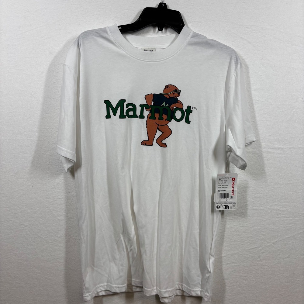 Marmot Mountain Works Mens White Leaning Marty Graphic T Shirt Size M Medium NWT